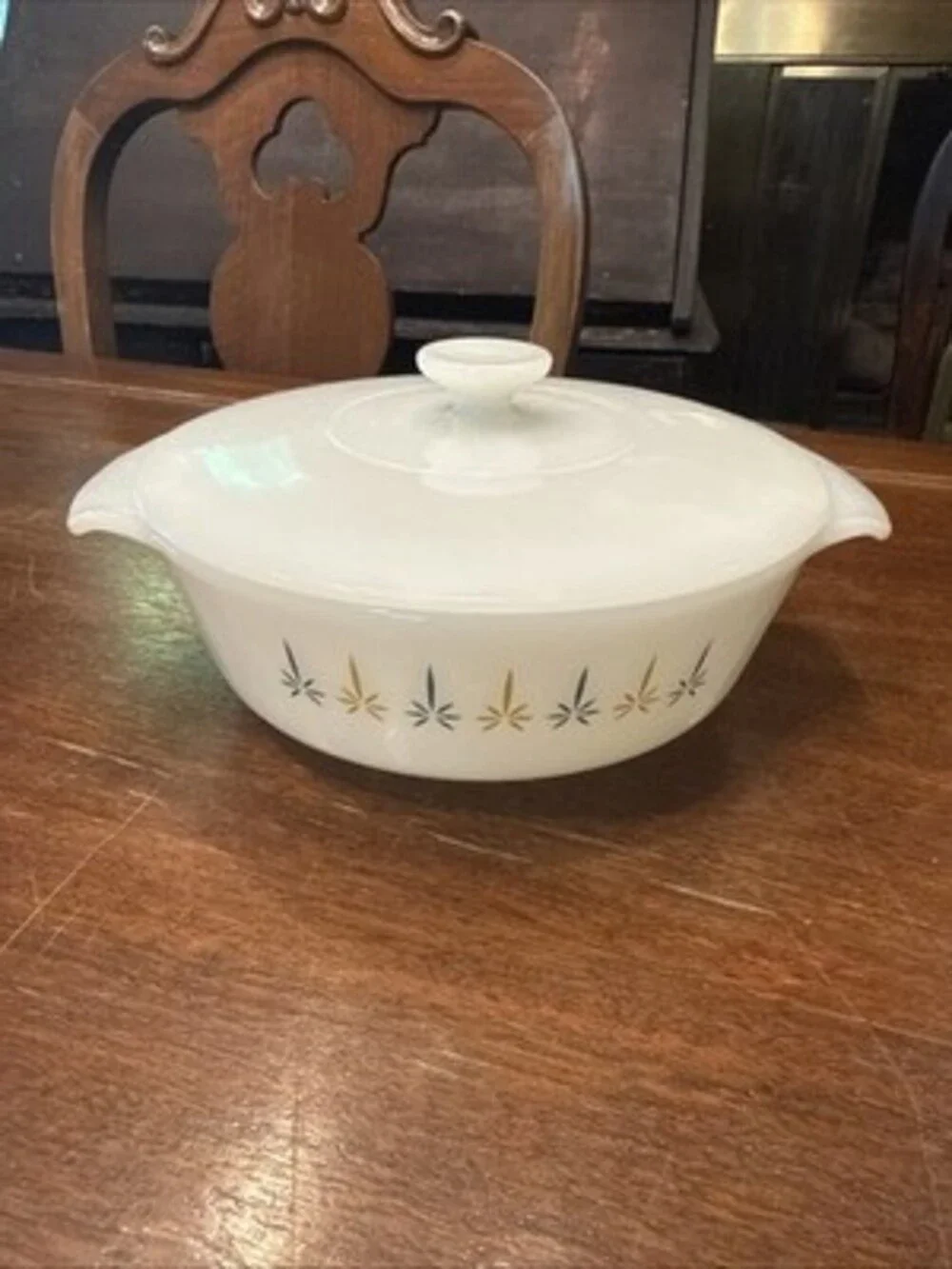 Anchor Hocking Fire King Candle Glow Casserole Dish 1 Qt Round Lid MCM Vintage
